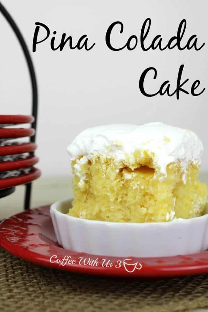 Pina Colada Cake is a delicious poke cake with pineapple and cream of coconut. This is a perfect cake for summer bbq's. It is a cake that is very rich and great for sharing.