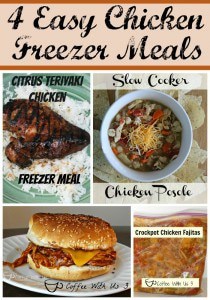 Save Time & Money with these 4 Easy Chicken Freezer Meals: Chicken Fajitas, Chicken Posole, BBQ Chicken Sandwiches, and Citrus Teriyaki Chicken