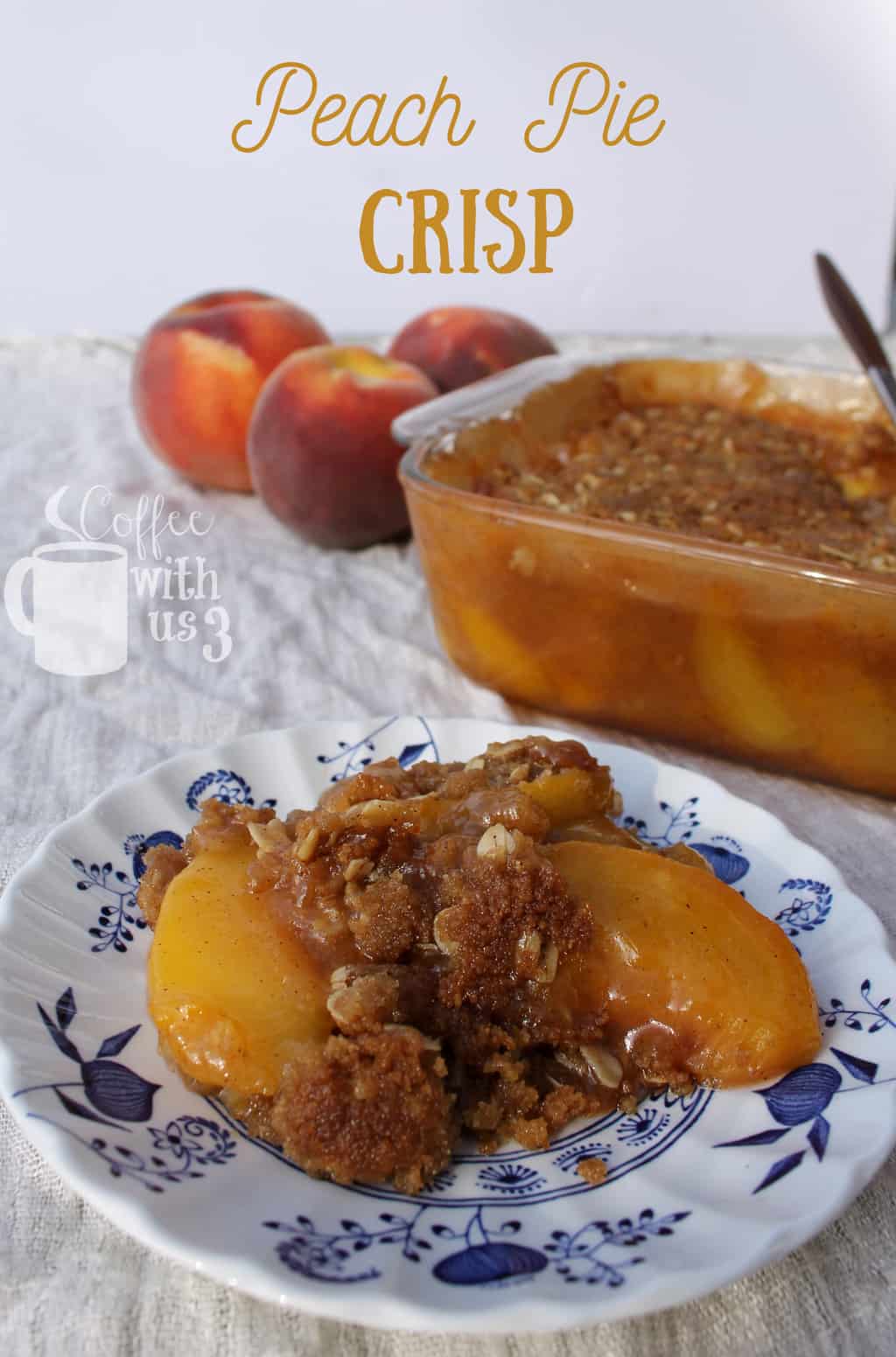 Sweet peaches combine with crisp oats for a delicious dessert in this Peach Pie Crisp.