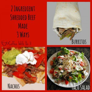 Can it get easier than 2 Ingredient Shredded Beef? This delicious beef is perfect for taco salad, burritos or nachos, and was a huge hit with my family!