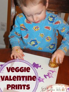 Veggie Valentines. Printing with vegetables and paint for Valentine's Day-- cute, easy, and cheap!