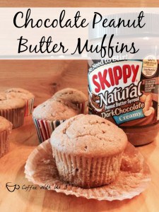 Banana Muffins with Skippy Peanut Butter with Dark Chocolate!!! These might be my new favorite muffins. 