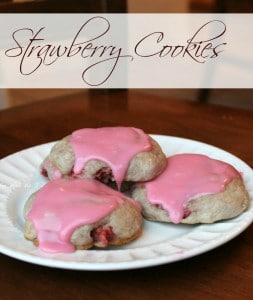 These Strawberry Cookies are made with fresh (or frozen) strawberries, and topped with a strawberry glaze!