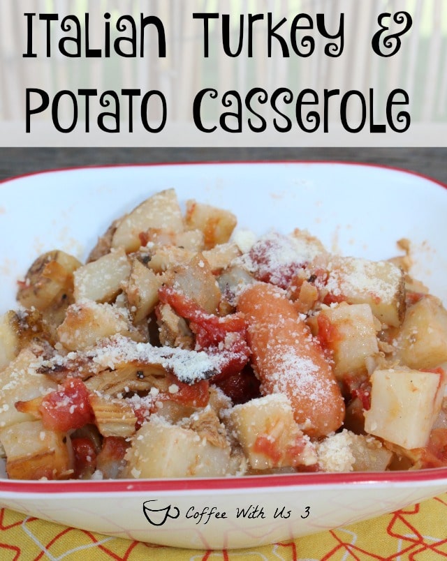 Italian Turkey Potato Casserole - Italian Dressing, Potato, Tomatoes, & More combined for a delicious and easy casserole using leftover Thanksgiving Turkey. 