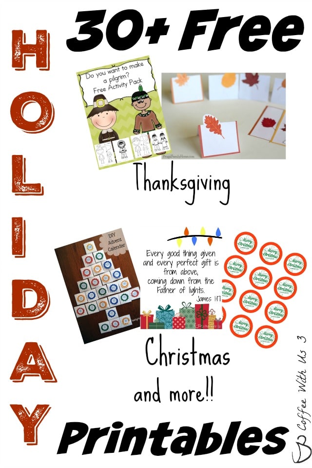 Over 30 Free Holiday Printables for Thanksgiving, Christmas, & more. Get your printable activities sheets, gift tags, decorative printables & much more!!