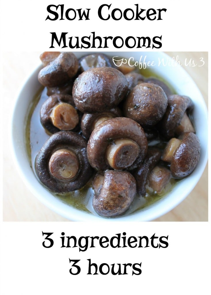 Slow Cooker Mushrooms. 3 ingredients + 3 hours for a delicious appetizer or side dish.