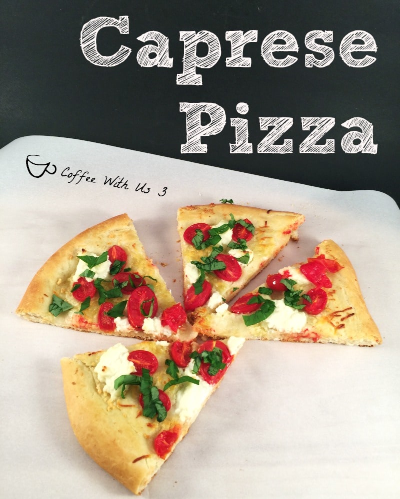 Caprese Pizza is a mashup of a Caprese Salad and Pizza. It is a delicious light pizza with tomatoes, mozzarella, ricotta and basil.