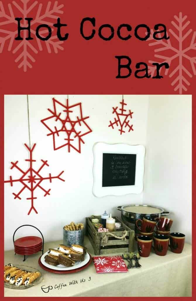 What better way to endure all the snow and cold than with a Hot Cocoa Bar. A fun way to have a party and stay warm during the winter. 