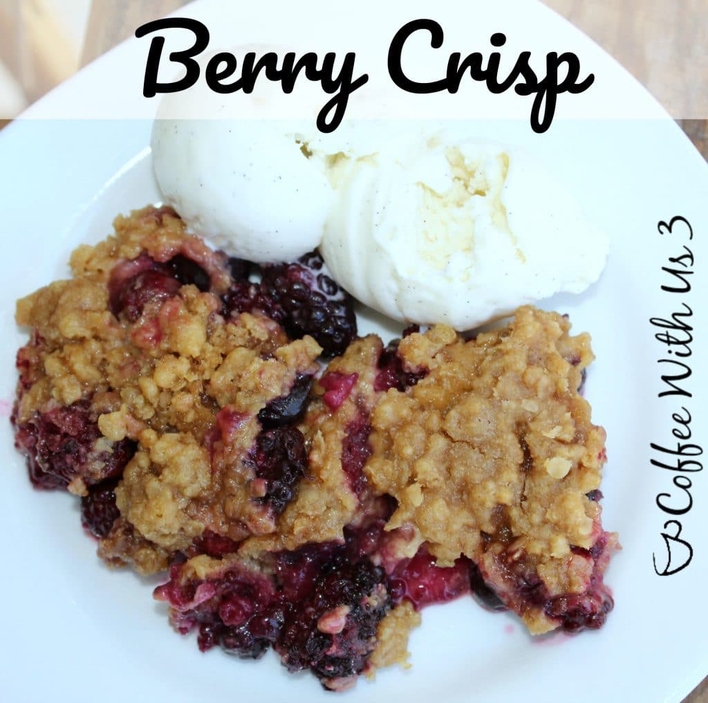 Triple Berry Crisp by Coffee With Us 3 | Looking for the perfect dessert for fresh berries! This dessert combines 3 yummy berries and is warm, fruity & the oat topping is amazing! It pairs perfectly with vanilla ice cream! Click the link to view the recipe!