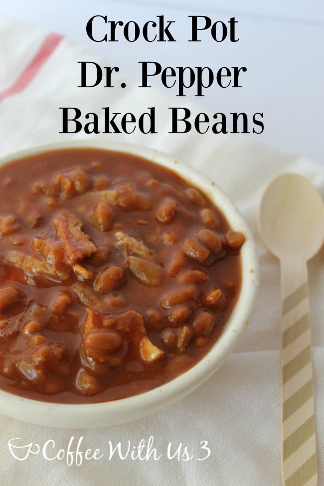 Delicious Crock Pot Dr. Pepper Baked Beans with caramelized onions and bacon! Make this easy slow cooker recipe that's perfect for a BBQ or potluck!