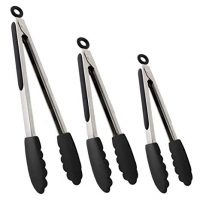Set of Kitchen Tongs for Cooking or Grilling: Includes 7, 9 and 12 Inch Stainless Steel, Heat Resistant Locking Tongs with Silicone Tips - Perfect for BBQ, Grill or Household Cooking - 3 Pack, Black