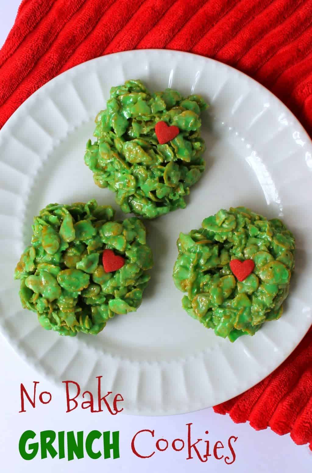 Quick and easy to make, these No Bake Grinch Cookies will be a huge hit at your Christmas gatherings!