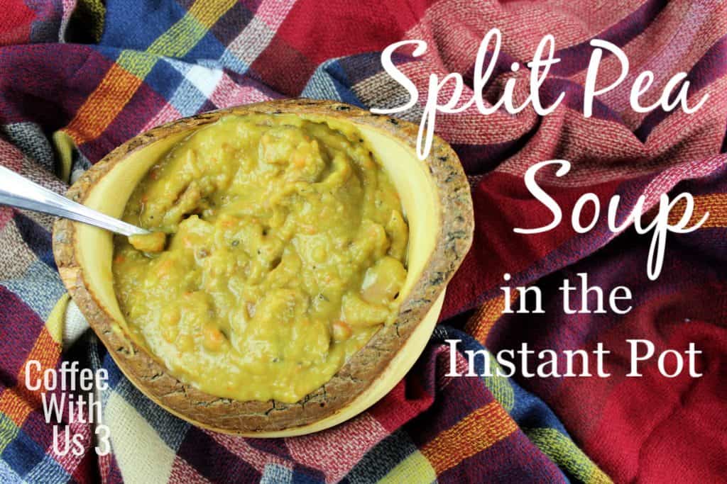Split Pea Soup in a wooden bowl with a spoon.