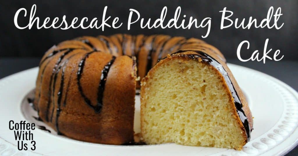 Cheesecake Pudding Bundt Cake on a white plate.