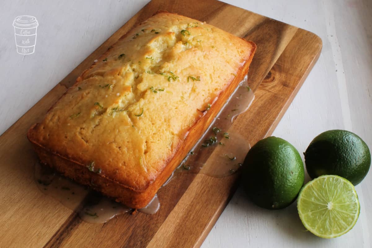 A loaf of lime pound cake drenched in lime glaze