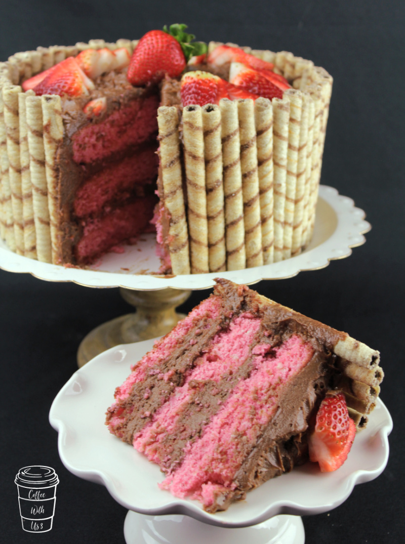 Strawberry Cake with Nutella Frosting and Pirouline